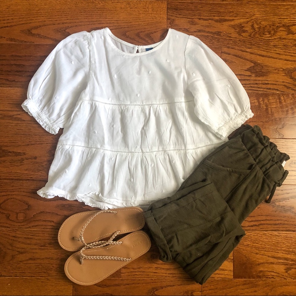 NWT Girls ON White Shirt w Swiss Dot Detail